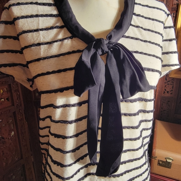 Set of 2 Size Medium Shirts, Black and White Stripes & Navy and White Polka Dots - Picture 3 of 10